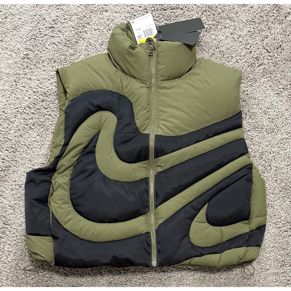 Nike Swoosh Series Down Vest IH3980-222 Olive Green Oversized Women Size S NEW